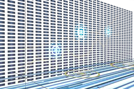 Fluorescent background, geometry of data, 3d rendering. photo