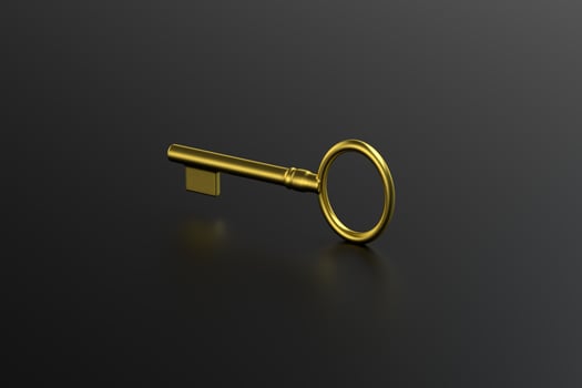 The golden key with black background, 3d rendering. photo