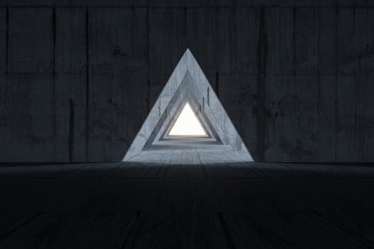 Dark room with a glowing and bright door, 3d rendering. photo