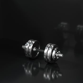 Dumbbells with black background, fitness theme, 3d rendeirng. photo