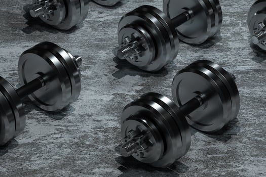 Dumbbells with concrete background, fitness theme, 3d rendeirng. photo