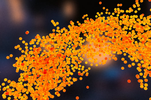 A mass of flowing spheres with dark background, 3d rendering. photo