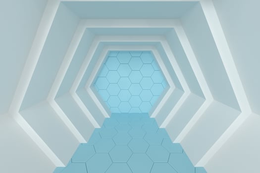 Hexagonal tunnel space with hexagon cubes, 3d rendering. photo