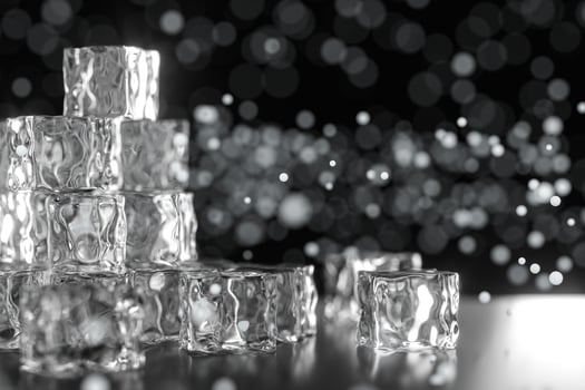 Ice cubes stacked each other with black background, 3d rendering. photo