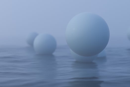 White balls floating on the lake , 3d rendering. photo