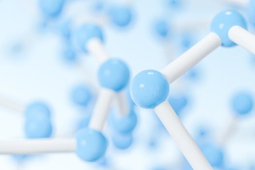 Connected spheres with blue background, 3d rendering. photo