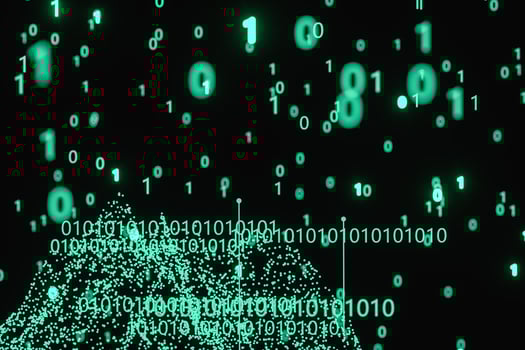 Glowing binary digit with dark background, 3d rendering photo