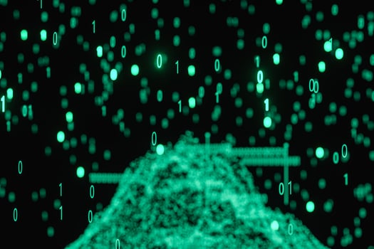 Glowing binary digit with dark background, 3d rendering photo
