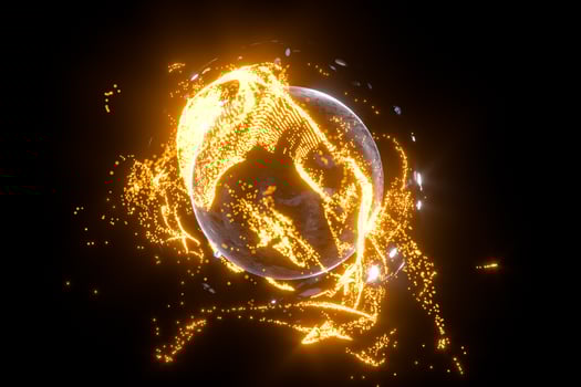 Glowing particles surrounding around the planet, 3d rendering. photo
