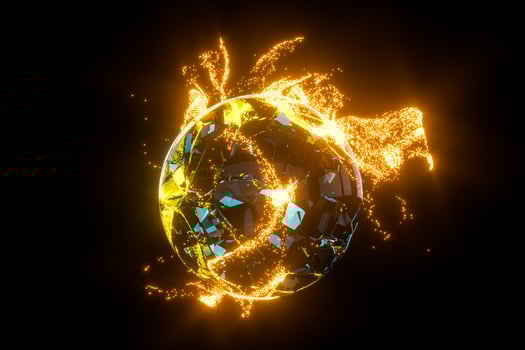 Glowing particles surrounding around the planet, 3d rendering. photo