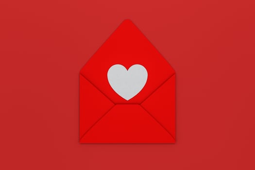 Red package with love heart inside, festive theme, 3d rendering photo