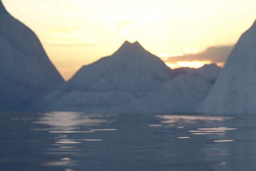 Ocean and sunshine coming from the side of iceberg, 3d rendering. photo