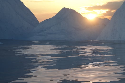 Ocean and sunshine coming from the side of iceberg, 3d rendering. photo