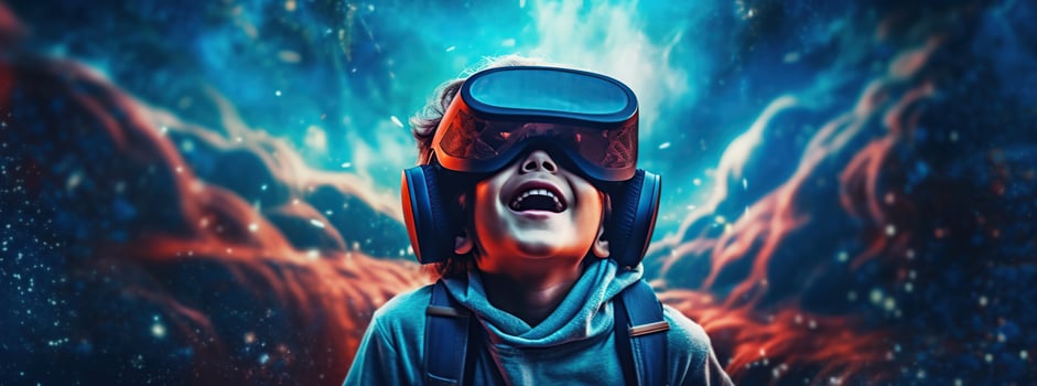 Illustration of a person wearing a virtual reality VR headset, AI Generated. photo