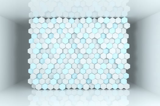 3d rendering, white hexagon cubes. photo