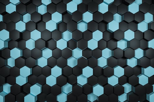 3d rendering, black and cyan hexagon cubes. photo