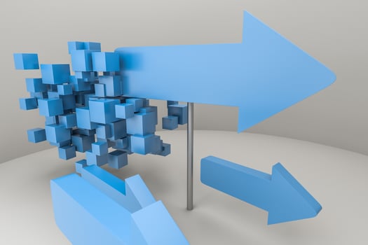 3d rendering, 3d model of arrow, the concept of development and direction photo