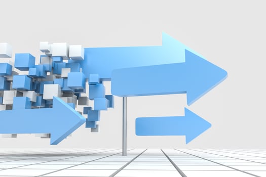 3d rendering, 3d model of arrow, the concept of development and direction photo