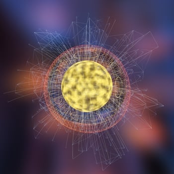 Colorful background and grid of atoms, 3d rendering photo