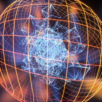 Colorful background and grid of atoms, 3d rendering photo
