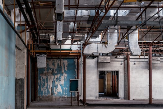 The abandoned industrial building. Fantasy interior scene. photo
