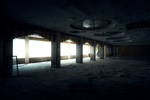 The abandoned industrial building. Fantasy interior scene. photo