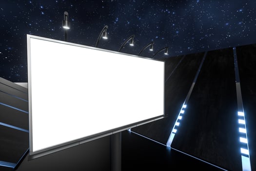 3d rendering, blank advertising board In the night scene photo