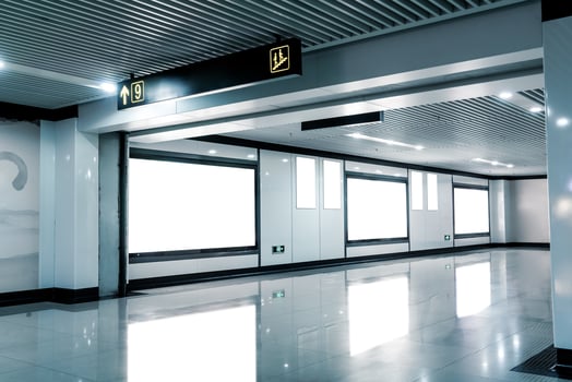 The blank billboard in the underground, poster template. photo