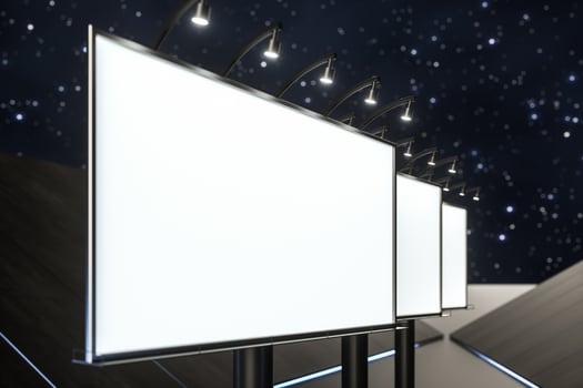 3d rendering, blank advertising board In the night scene photo