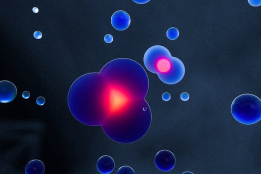 Blue spheres and molecular model, random distributed, 3d rendering. photo