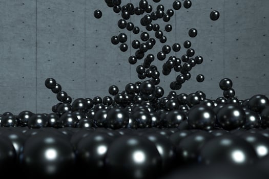 A mass of spheres falling down from above, 3d rendering. photo