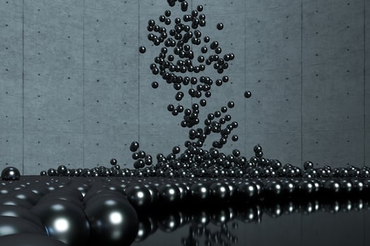 A mass of spheres falling down from above, 3d rendering. photo