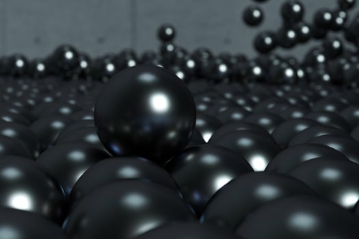 A mass of spheres falling down from above, 3d rendering. photo
