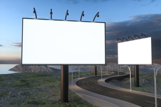 Blank advertising board and winding road, 3d rendering photo