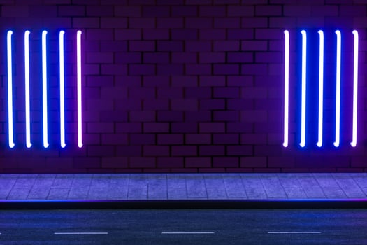 The glowing neon with brick wall background, 3d rendering. photo