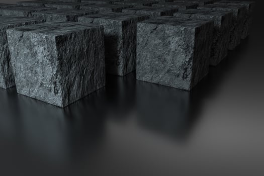 Dark cubes randomly distributed in the air, 3d rendering. photo