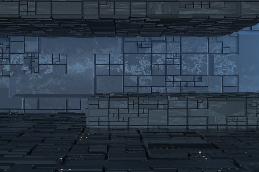 Dark ruins with circuit texture wall, sci-fi architecture background, 3d rendering. photo