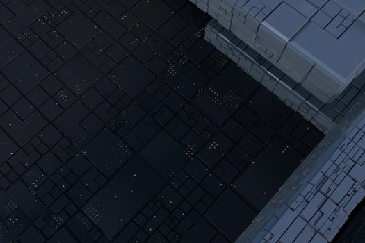 Dark ruins with circuit texture wall, sci-fi architecture background, 3d rendering. photo