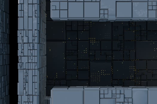 Dark ruins with circuit texture wall, sci-fi architecture background, 3d rendering. photo