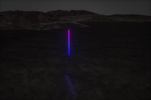 colorful glowing lines with dark mountain background, 3d rendering photo