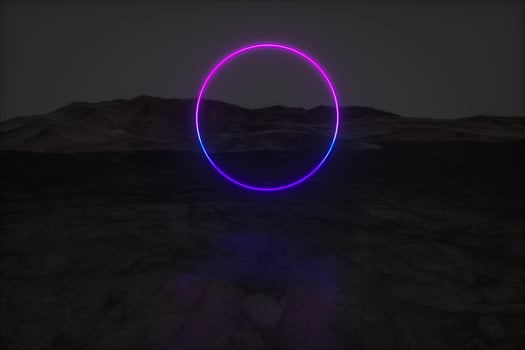 colorful glowing lines with dark mountain background, 3d rendering photo