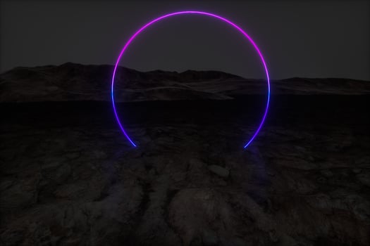 colorful glowing lines with dark mountain background, 3d rendering photo