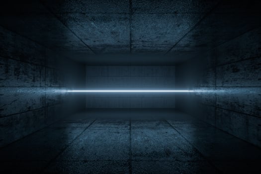 3d rendering, glowing magic lines in anbanoned room, dark background photo