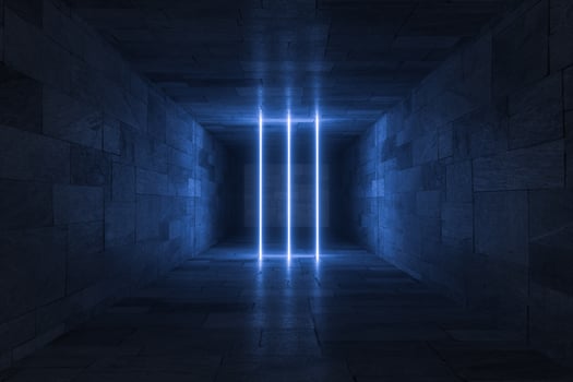 3d rendering, glowing magic lines in anbanoned room, dark background photo