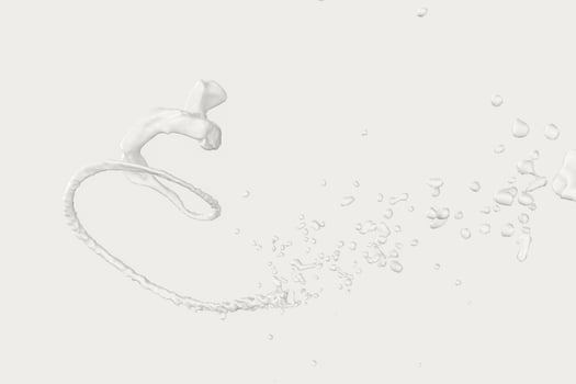 Purity splashing milk with creative shapes, 3d rendering. photo