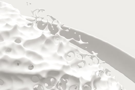 Purity splashing milk with creative shapes, 3d rendering. photo