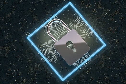 3d rendering, metal lock with digital concept background photo