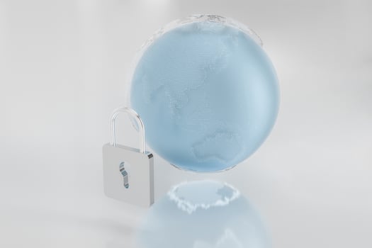 3d rendering, metal lock with digital concept background photo