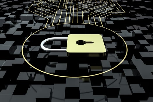 3d rendering, metal lock with digital concept background photo