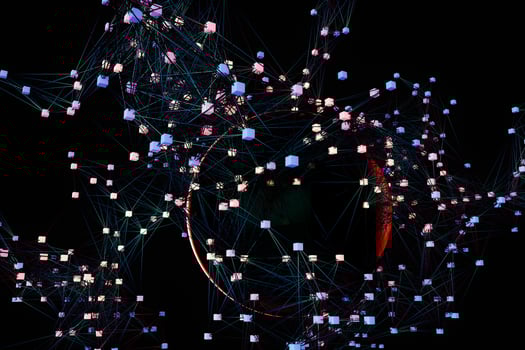 Glowing and magical sphere with connected lines, 3d rendering. photo
